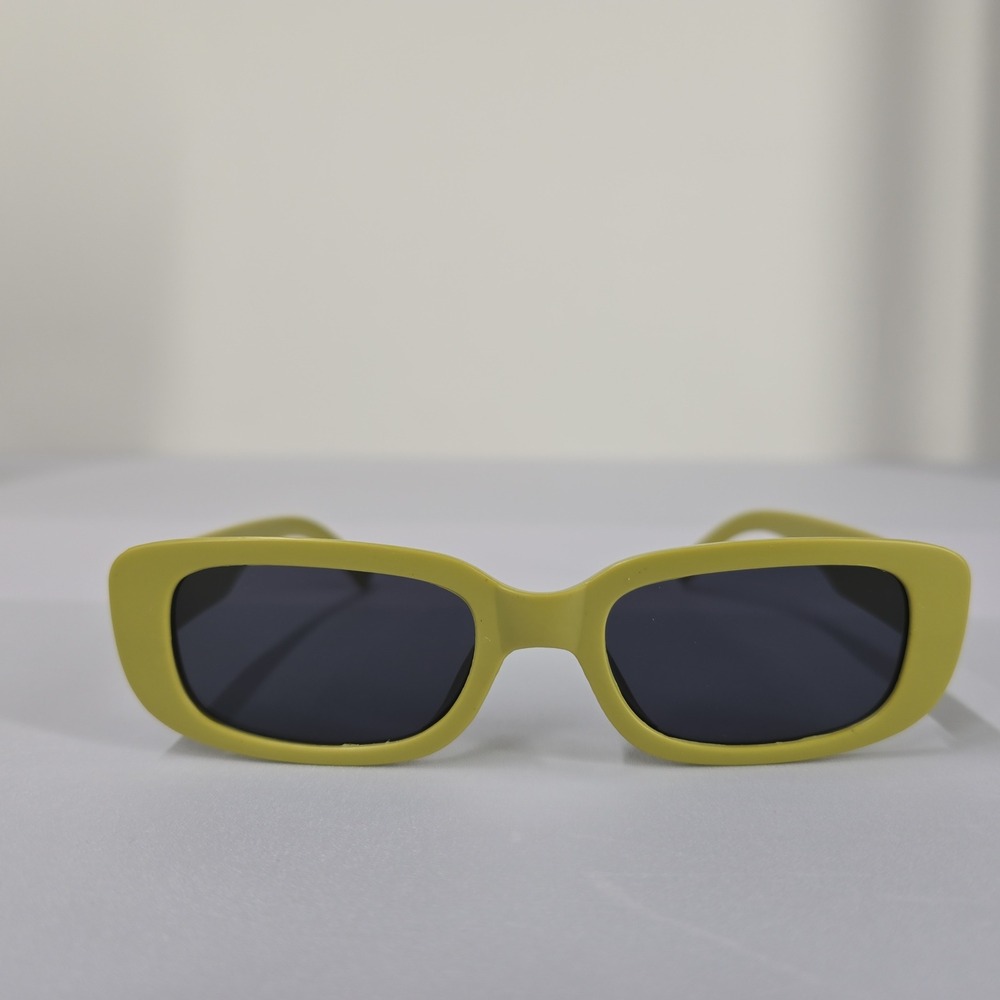 NEW Rectangular Sunglasses Lime Green Lens Eyewear Fashion Retro Style